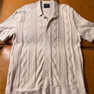 Abercrombie & Fitch Cream Knit Short-Sleeve Button Polo/Cardigan